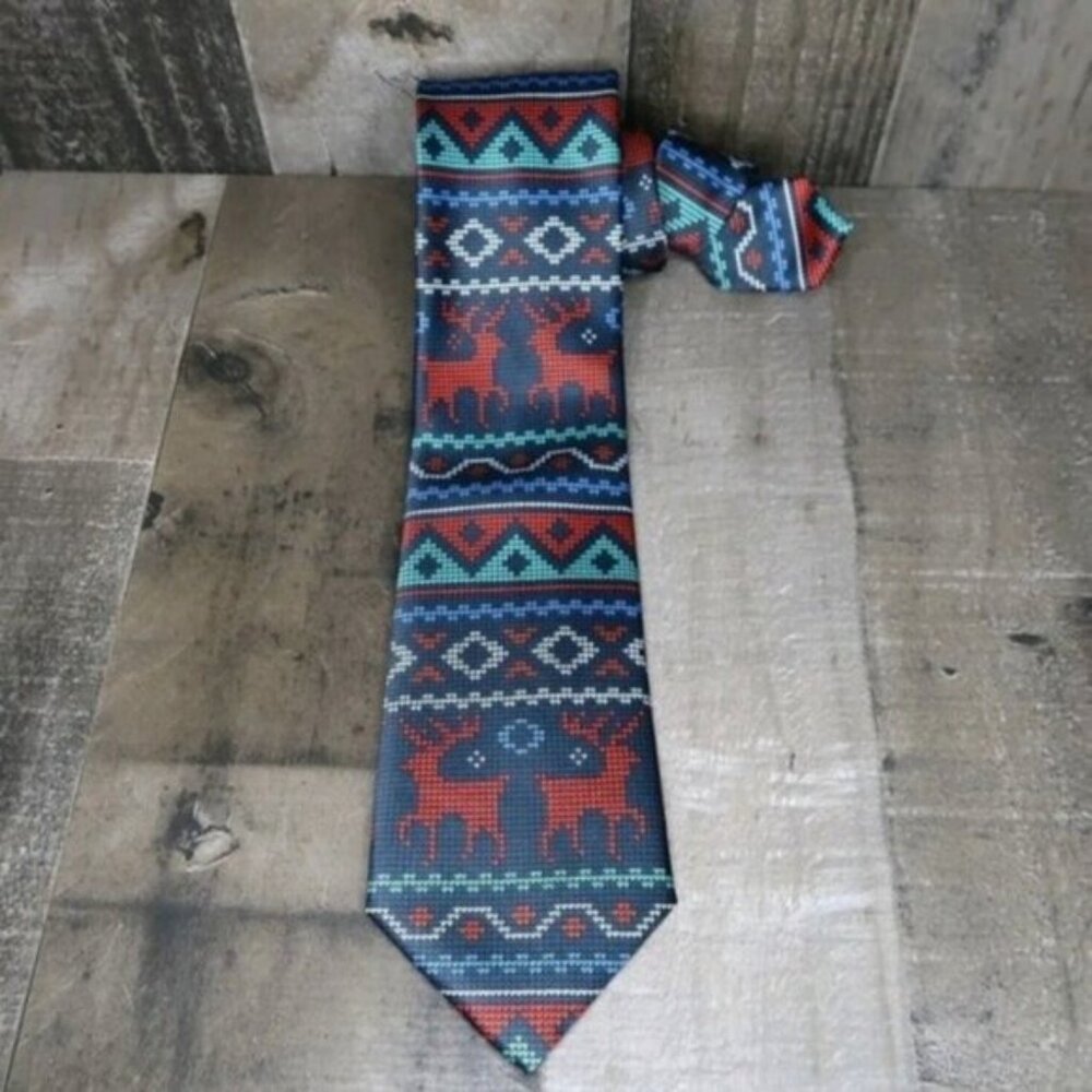 Tie Tales Mens Christmas Reindeer Blue Green Red Holiday Tie